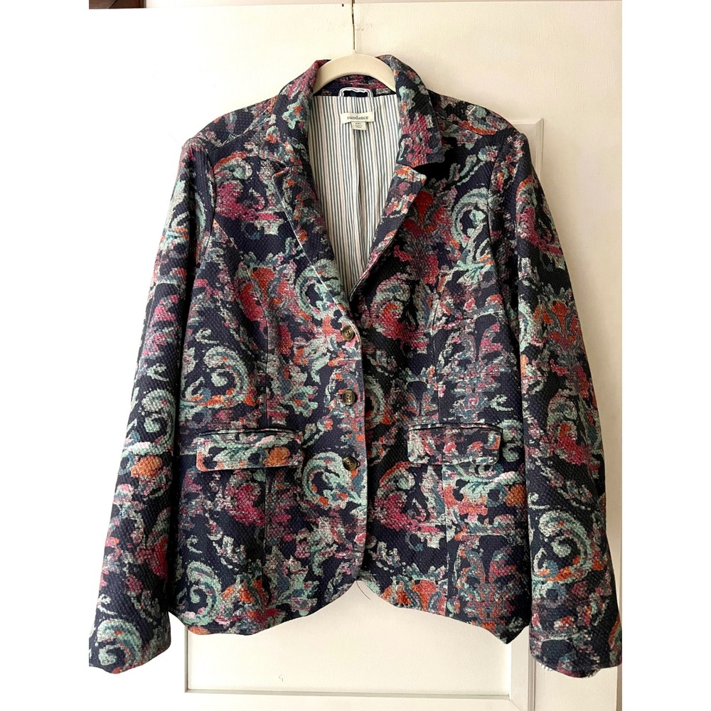 Sundance Womens XXL Paisley Tapestry Blazer Cotton Matelasse Multi Color Jacket
